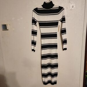 Riley & James Striped Turtleneck Ribbed Midi Sweater Dress Size S NWT